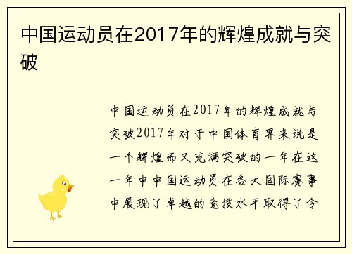 中国运动员在2017年的辉煌成就与突破